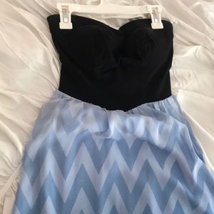 Blue ombré chevron slit maxi dress